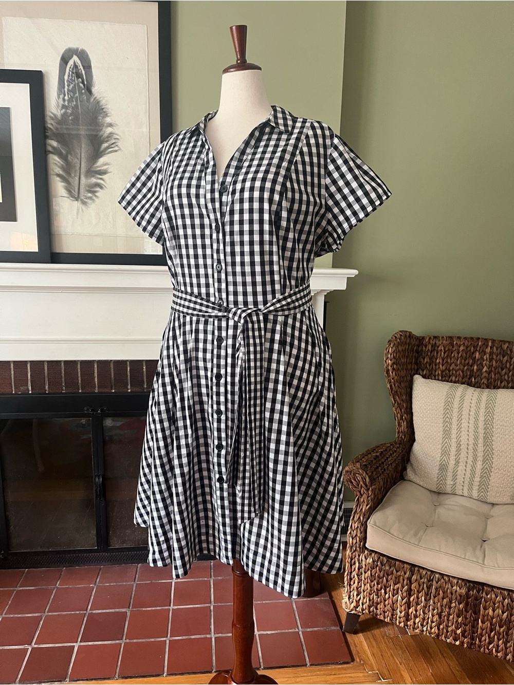 Ellos Black & White Gingham Cotton Shirt Dress